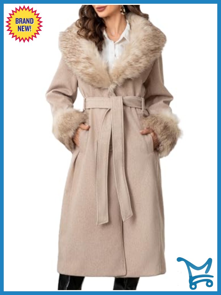 Elegant Notched Lapel Single Breasted Trench Coat With Detachable Faux Fur